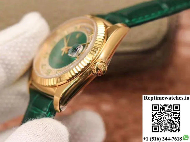 Replica Rolex Day-Date 36Mm Green Enamel Diamond Gypsophila Gold Dial Watch-Rep Time Watches