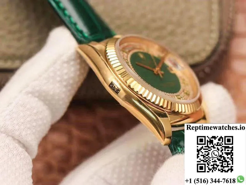 Replica Rolex Day-Date 36Mm Green Enamel Diamond Gypsophila Gold Dial Watch-Rep Time Watches