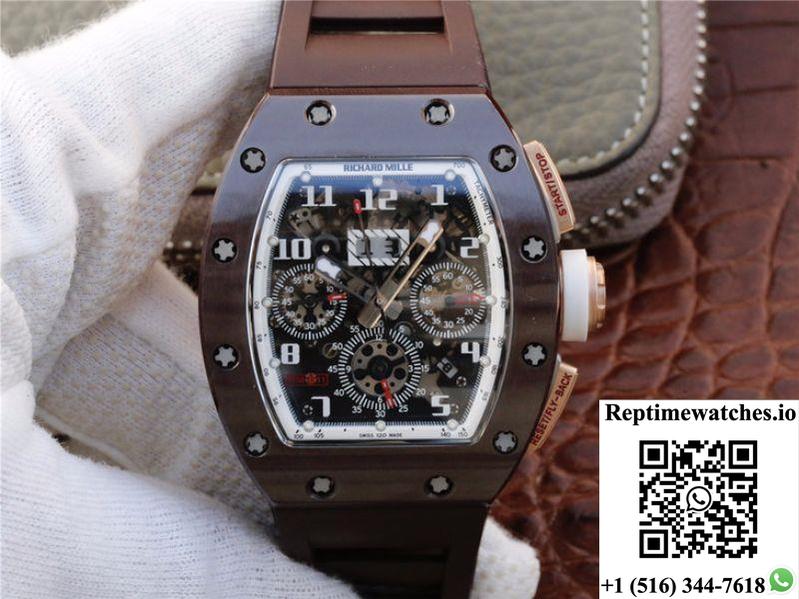 Richard Mille Chronograph Rm011 Kv Factory Brown Crystal Dial-Rep Time Watches