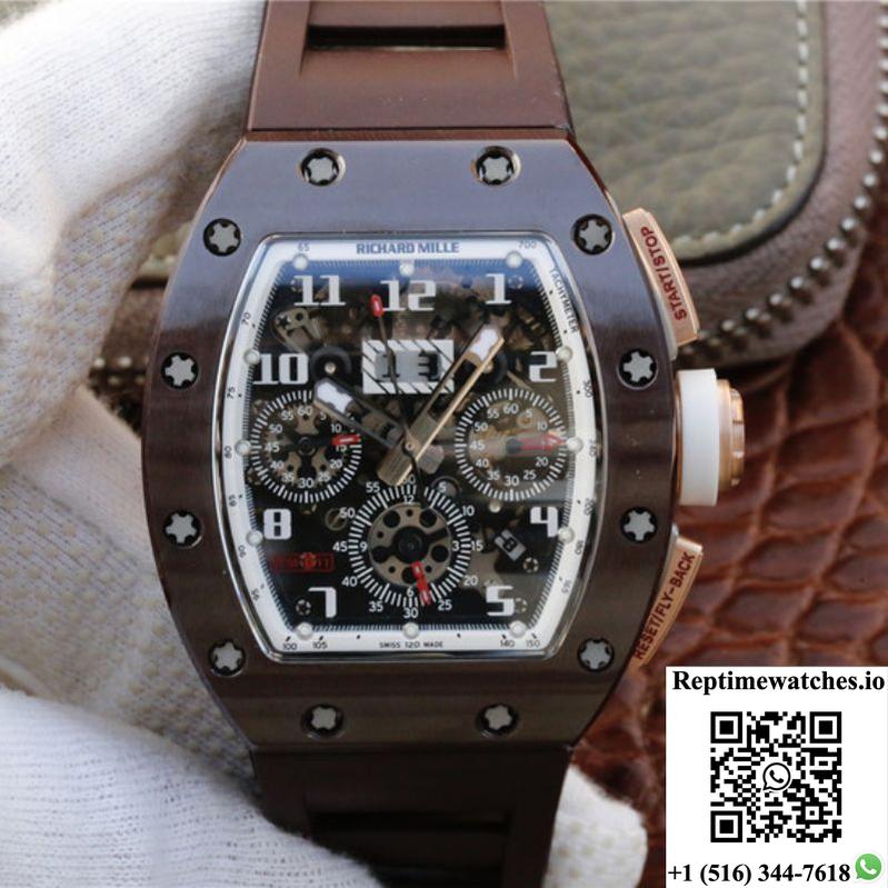Richard Mille Chronograph Rm011 Kv Factory Brown Crystal Dial-Rep Time Watches