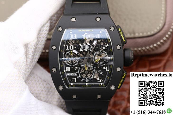 Richard Mille Rm-011 Kv Factory Carbon Fiber Black Strap-Rep Time Watches