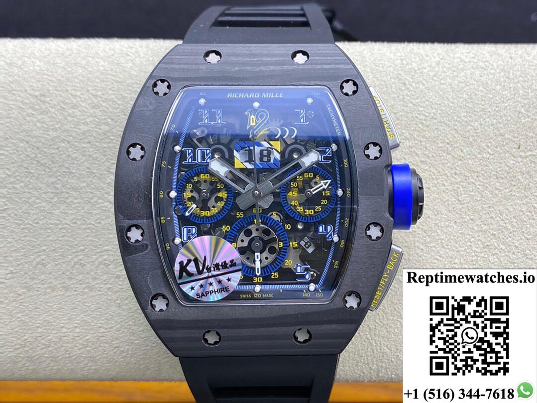 Richard Mille Rm-011 Kv Factory Carbon Fiber Case-Rep Time Watches
