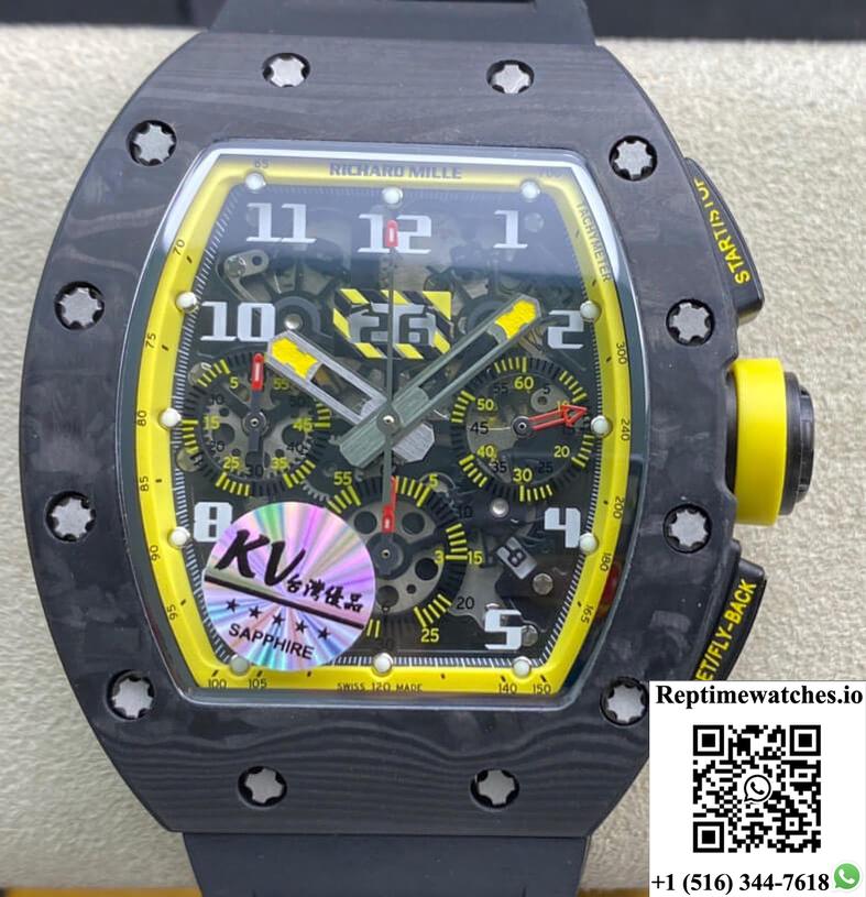 Richard Mille Rm-011 Kv Factory Forged Carbon Black Strap-Rep Time Watches