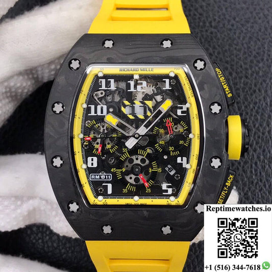 Richard Mille Rm-011 Kv Factory Forged Carbon Yellow Strap-Rep Time Watches