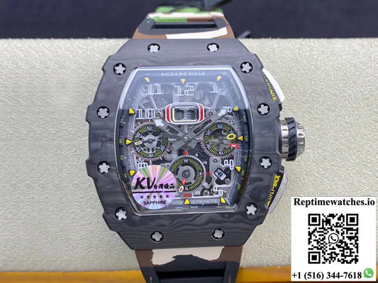 Richard Mille RM-011 KV Factory V2 Carbon Fiber Camo Rubber Strap - Watches