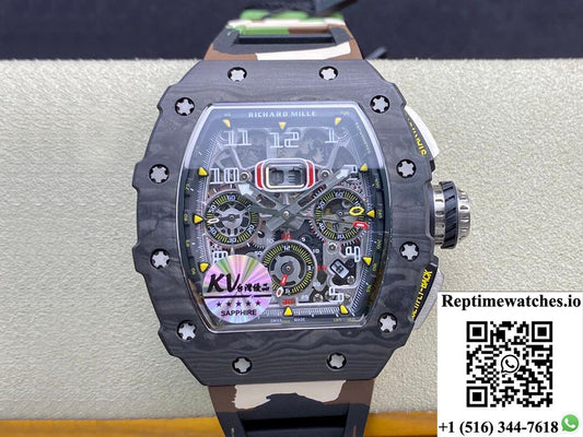 Richard Mille Rm-011 Kv Factory V2 Carbon Fiber Camo Rubber Strap-Rep Time Watches