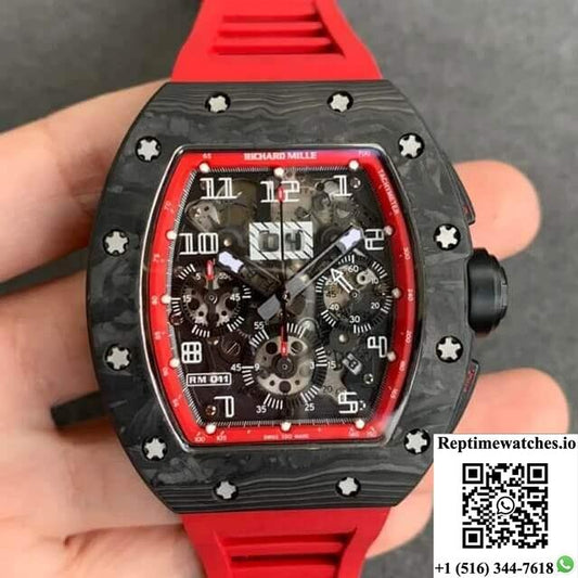 Richard Mille Rm-011 Kv Factory V2 Forged Carbon Case Rubber Strap-Rep Time Watches