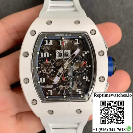 Richard Mille RM-011 Kv Factory White Ceramic Rubber Strap Product Photo 1