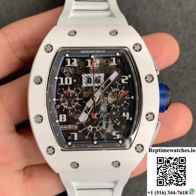 Richard Mille Rm-011 Kv Factory White Ceramic Rubber Strap-Rep Time Watches