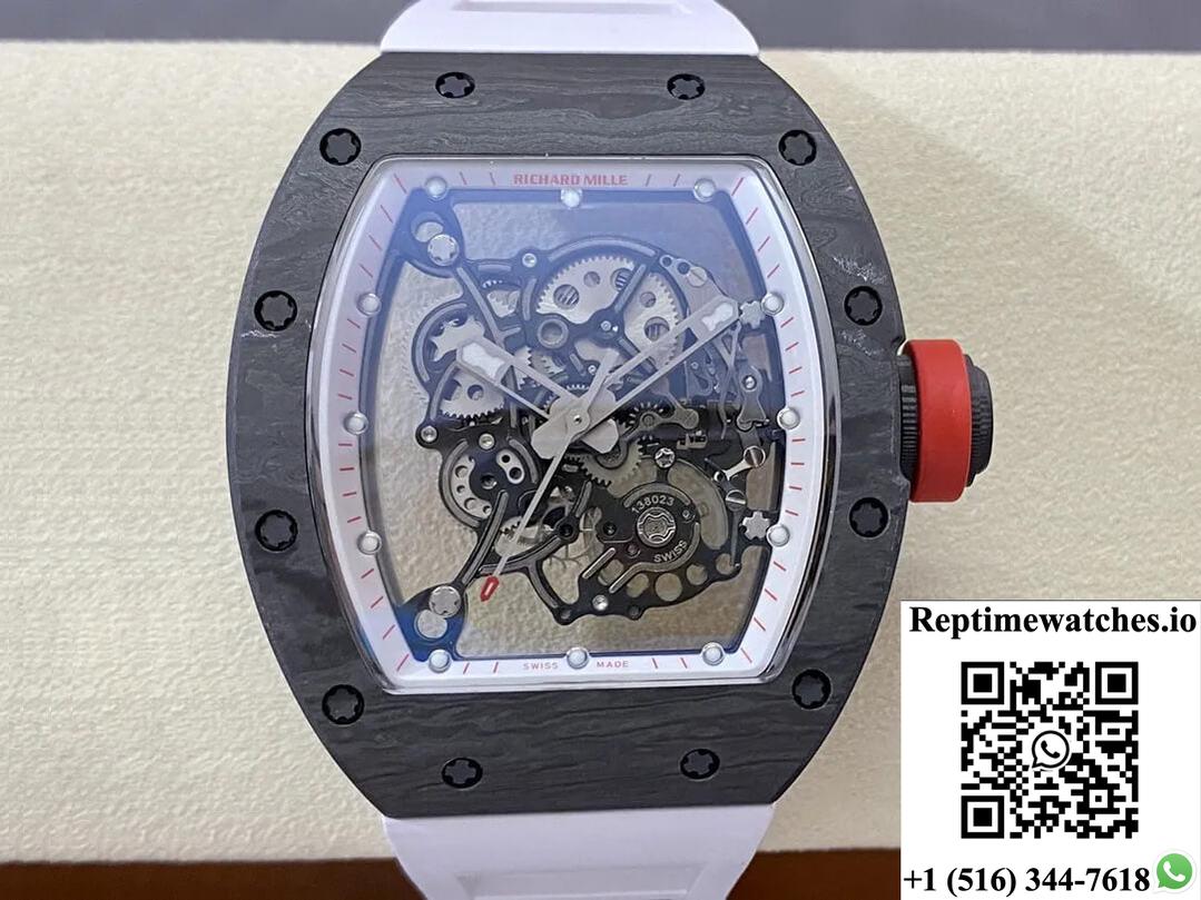 Richard Mille Rm-055 Bbr Factory Carbon Fiber White Strap-Rep Time Watches