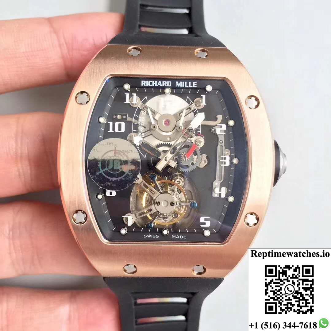 Richard Mille Rm001 Rose Gold Tourbillon Jb Factory Black Dial-Rep Time Watches