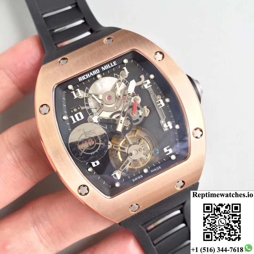 Richard Mille Rm001 Rose Gold Tourbillon Jb Factory Black Dial-Rep Time Watches