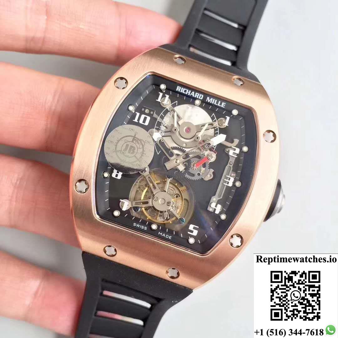 Richard Mille Rm001 Rose Gold Tourbillon Jb Factory Black Dial-Rep Time Watches