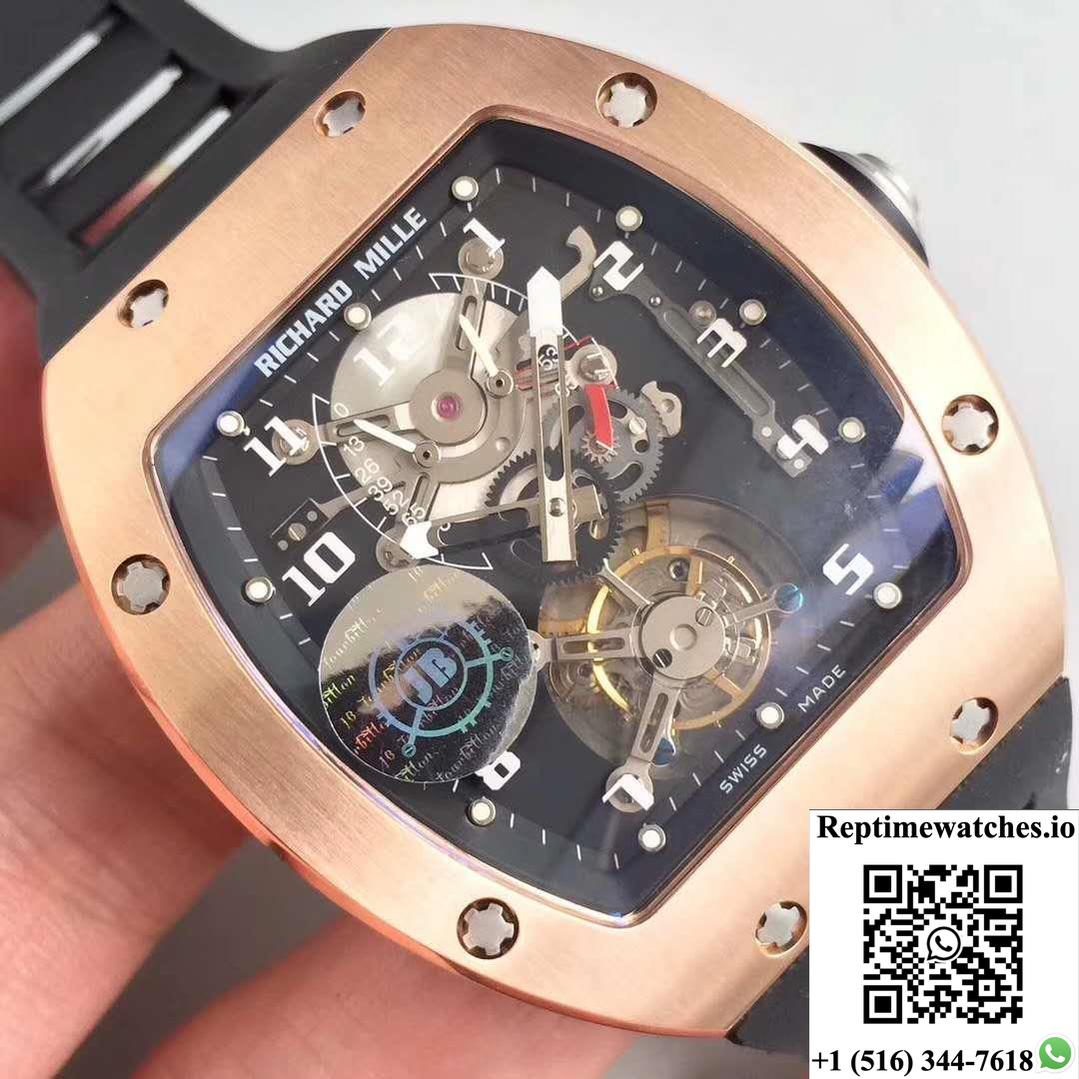 Richard Mille Rm001 Rose Gold Tourbillon Jb Factory Black Dial-Rep Time Watches