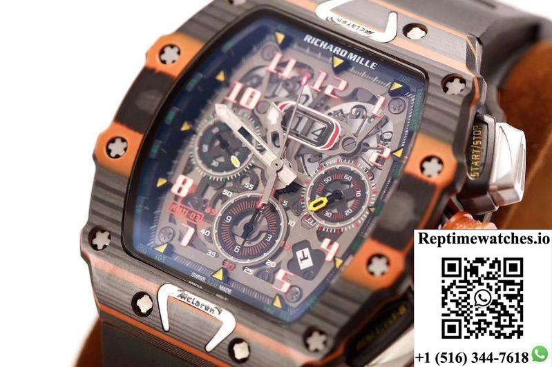 Richard Mille Rm011-03 Mclaren Automatic Flyback Chronograph Kv Factory Skeleton Dial-Rep Time Watches