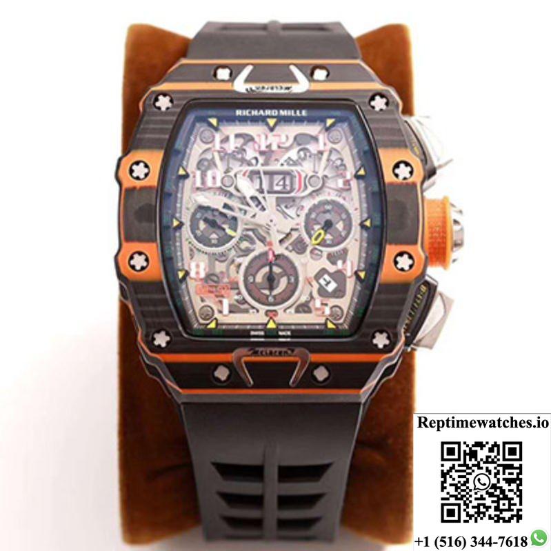 Richard Mille Rm011-03 Mclaren Automatic Flyback Chronograph Kv Factory Skeleton Dial-Rep Time Watches