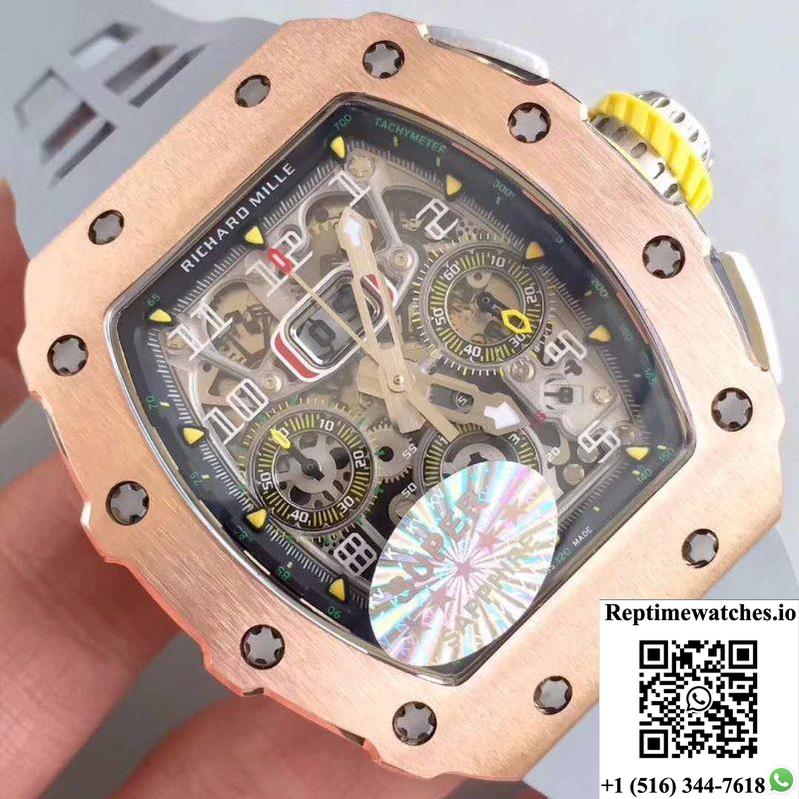 Richard Mille Rm011 Felipe Massa Chronograph Kv Factory Rose Gold Skeleton Dial-Rep Time Watches