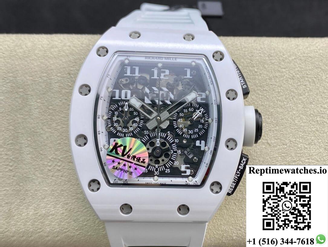 Richard Mille Rm011-Fm Kv Factory White Ceramic Skeleton Dial-Rep Time Watches