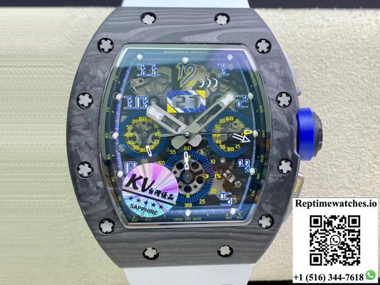Richard Mille RM011 KV Factory Carbon Fiber White Rubber Strap - Watches