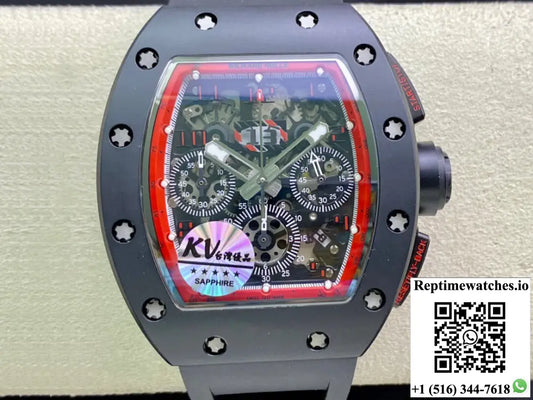 Richard Mille RM011 KV Factory Ceramic Black Rubber Strap - Watches