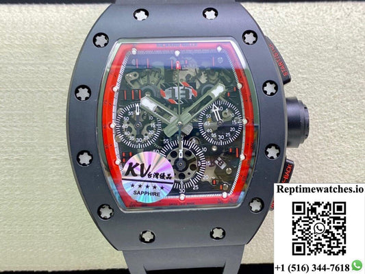 Richard Mille Rm011 Kv Factory Ceramic Black Rubber Strap-Rep Time Watches