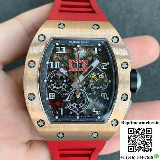 Richard Mille Rm011 Kv Factory Titanium Case Red Strap-Rep Time Watches