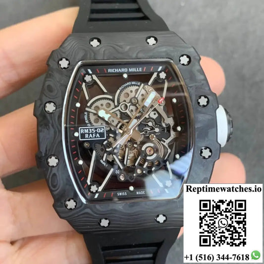 Richard Mille RM035-02 KV Factory Carbon Fiber Black Rubber Strap - Watches