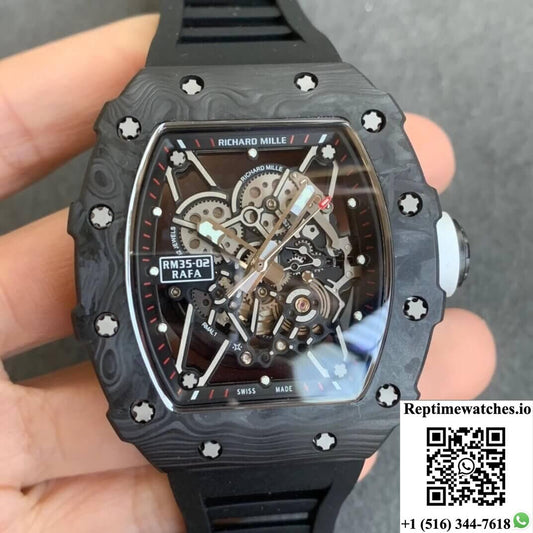 Richard Mille Rm035-02 Kv Factory Carbon Fiber Black Rubber Strap-Rep Time Watches