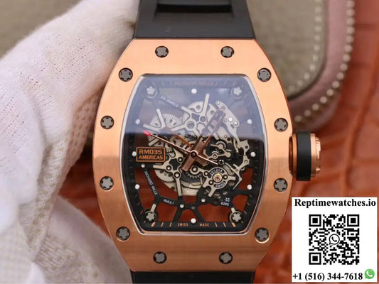 Richard Mille RM035 Americas KV Factory Rose Gold Black Strap AF Factory