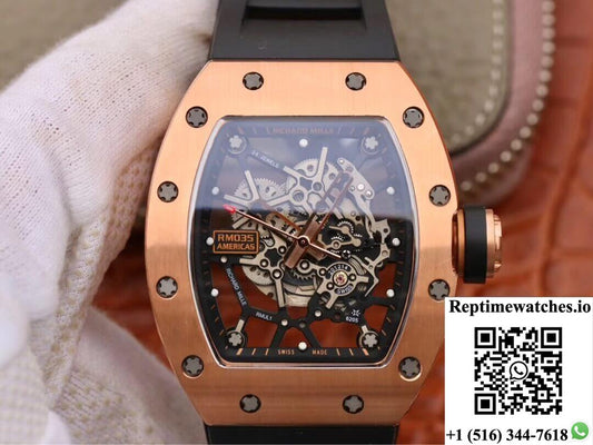 Richard Mille Rm035 Americas Kv Factory Rose Gold Black Strap-Rep Time Watches