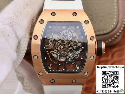 Richard Mille RM035 Americas KV Factory Rose Gold White Strap AI Factory
