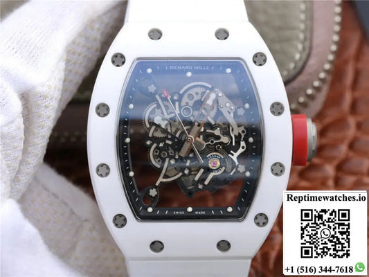 Richard Mille RM055 KV Factory Ceramic White Rubber Strap - Watches