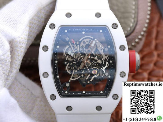 Richard Mille Rm055 Kv Factory Ceramic White Rubber Strap-Rep Time Watches