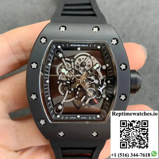 Richard Mille RM055 KV Factory V2 Black Ceramic Rubber Strap - Watches