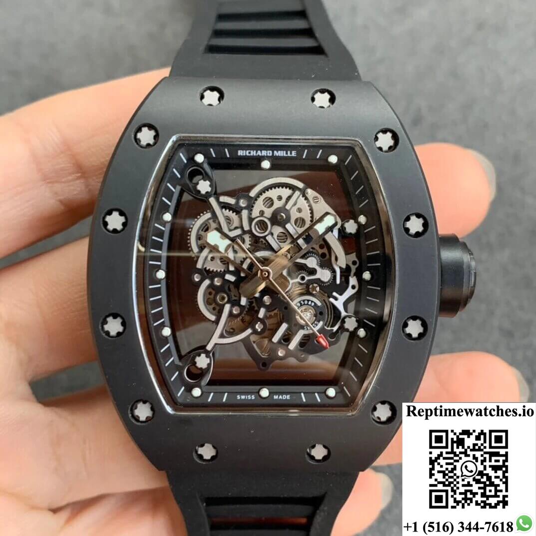 Richard Mille Rm055 Kv Factory V2 Black Ceramic Rubber Strap-Rep Time Watches