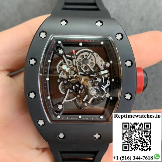 Richard Mille RM055 KV Factory V2 Ceramic Black Rubber Strap - Watches
