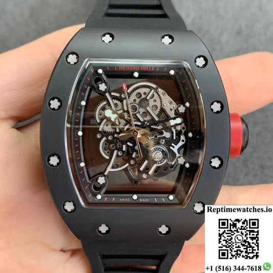 Richard Mille Rm055 Kv Factory V2 Ceramic Black Rubber Strap-Rep Time Watches