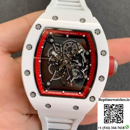 Richard Mille Rm055 Kv Factory V2 White Ceramic Case Rubber Strap-Rep Time Watches