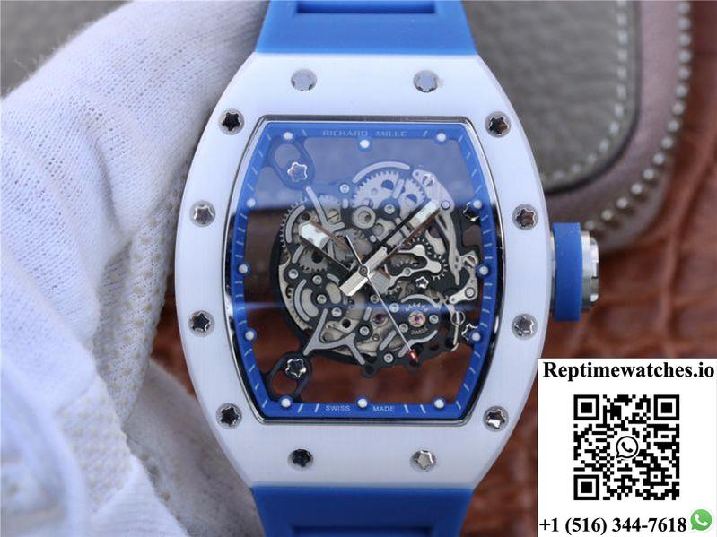 Richard Mille Rm055 Kv Factory White Ceramic Blue Hollow Dial-Rep Time Watches
