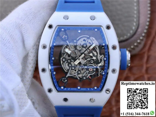 Richard Mille RM055 KV Factory White Ceramic Blue Hollow Dial - Watches
