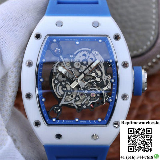 Richard Mille Rm055 Kv Factory White Ceramic Blue Hollow Dial-Rep Time Watches