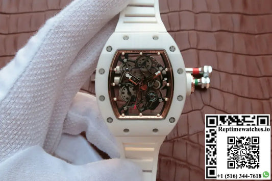 Richard Mille RM055 KV Factory White Ceramic Rubber Strap - Watches