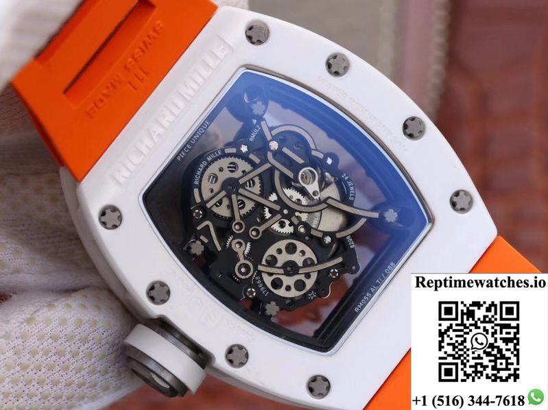 Richard Mille Rm055 Skeleton Dial Orange Strap Kv Factory V2-Rep Time Watches