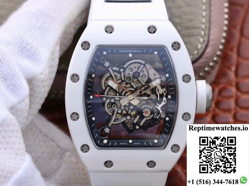 Richard Mille Rm055 White Ceramic Skeleton Dial Kv Factory V2-Rep Time Watches