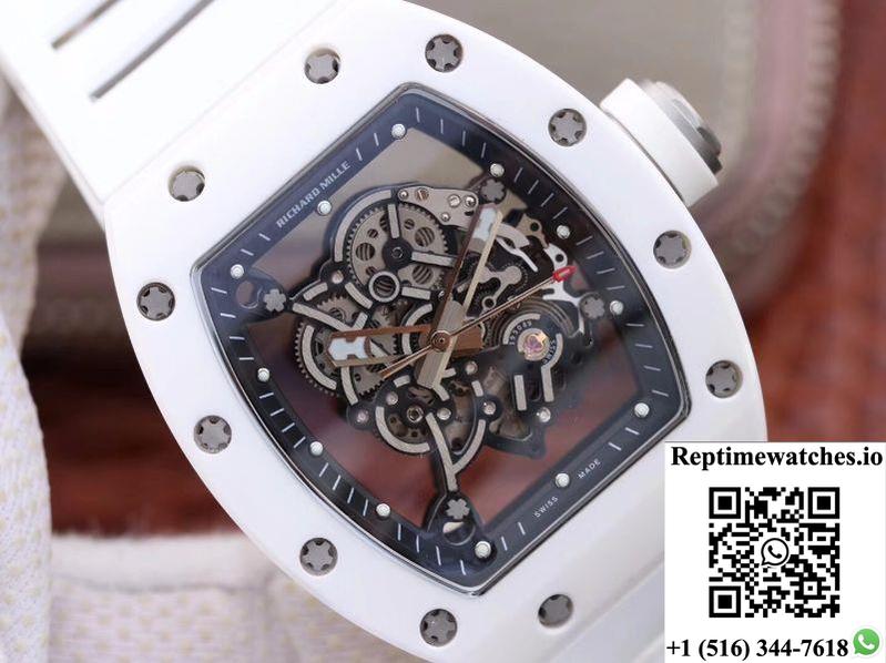 Richard Mille Rm055 White Ceramic Skeleton Dial Kv Factory V2-Rep Time Watches