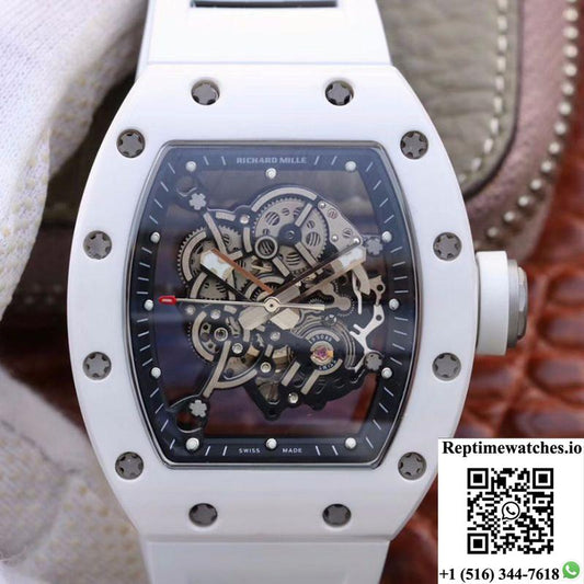 Richard Mille Rm055 White Ceramic Skeleton Dial Kv Factory V2-Rep Time Watches
