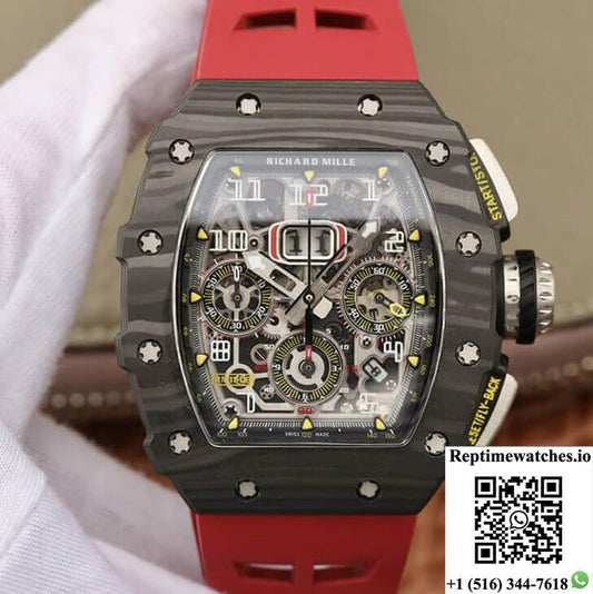 Richard Mille Rm11-03 Kv Factory Carbon Fiber Red Strap-Rep Time Watches