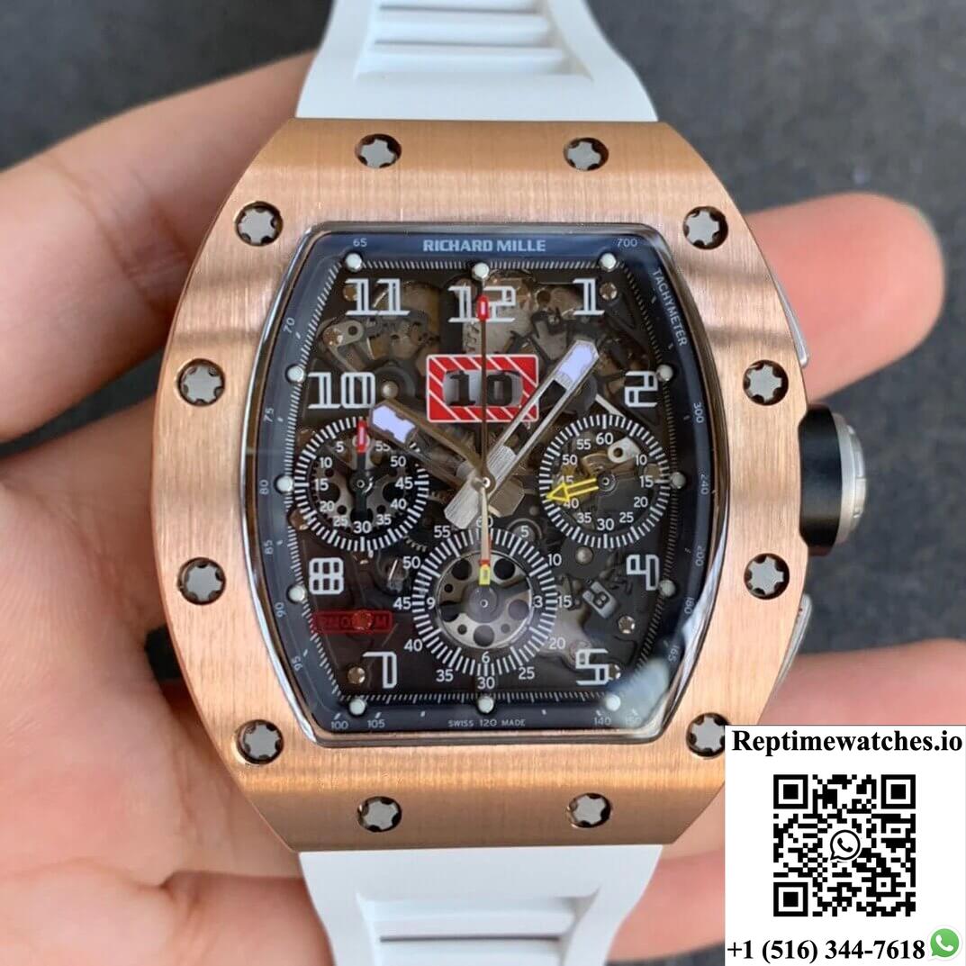 Richard Mille Rm11 Kv Factory Rose Gold White Strap-Rep Time Watches