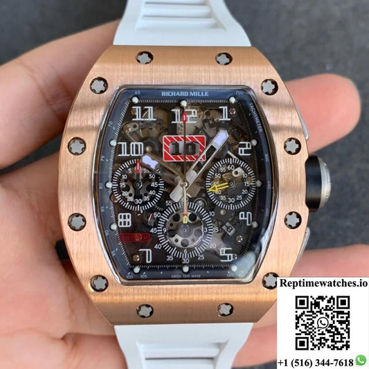 Richard Mille Rm11 Kv Factory Rose Gold White Strap-Rep Time Watches