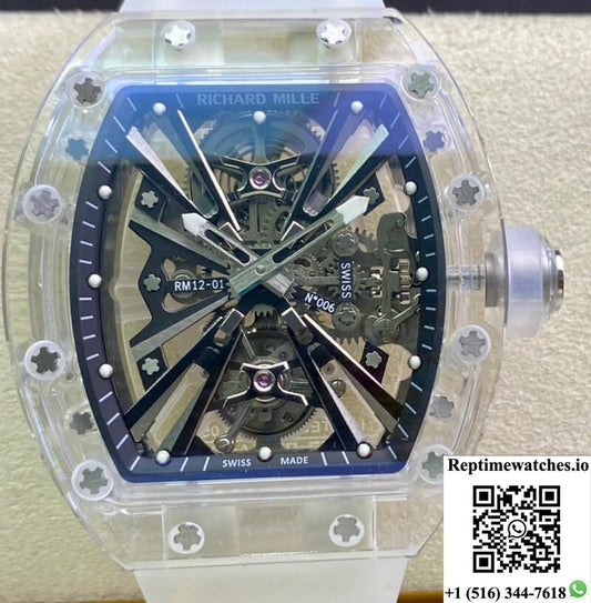 Richard Mille Rm12-01 Rm Factory Tourbillon Transparent Version Rubber Strap-Rep Time Watches